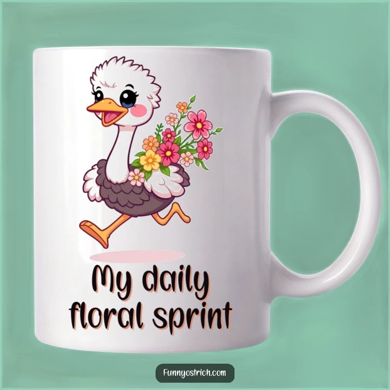 Funny Kawaii Ostrich Flower Run Mug: A Hugely Humorous Gift for Ostrich Lovers!