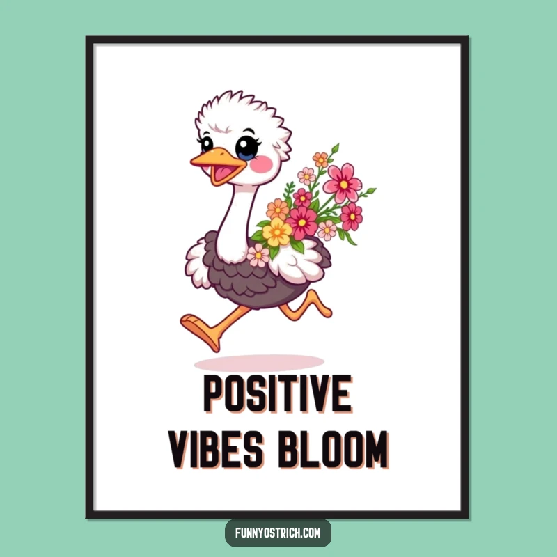 Funny Kawaii Ostrich Digital Art: Printable Ostrich Bloom Joy, A Humorous Gift!