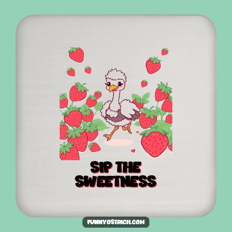 Funny Giggling Ostrich Coaster: Strawberry Protection, Hilarious Surface Guard!