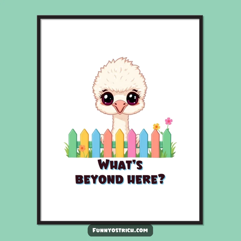 Funny Fluffy Ostrich Poster: Wide-Eyed Garden Art, Hilarious Wall Decor!