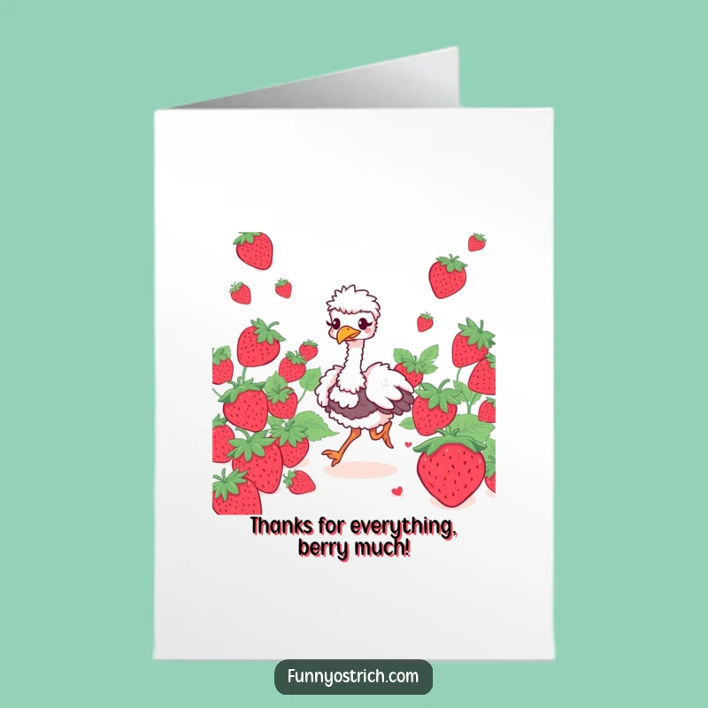 Free Printable Thank You Card: Ostrich Strawberry Field, Sweet Downloadable Gift for Gratitude