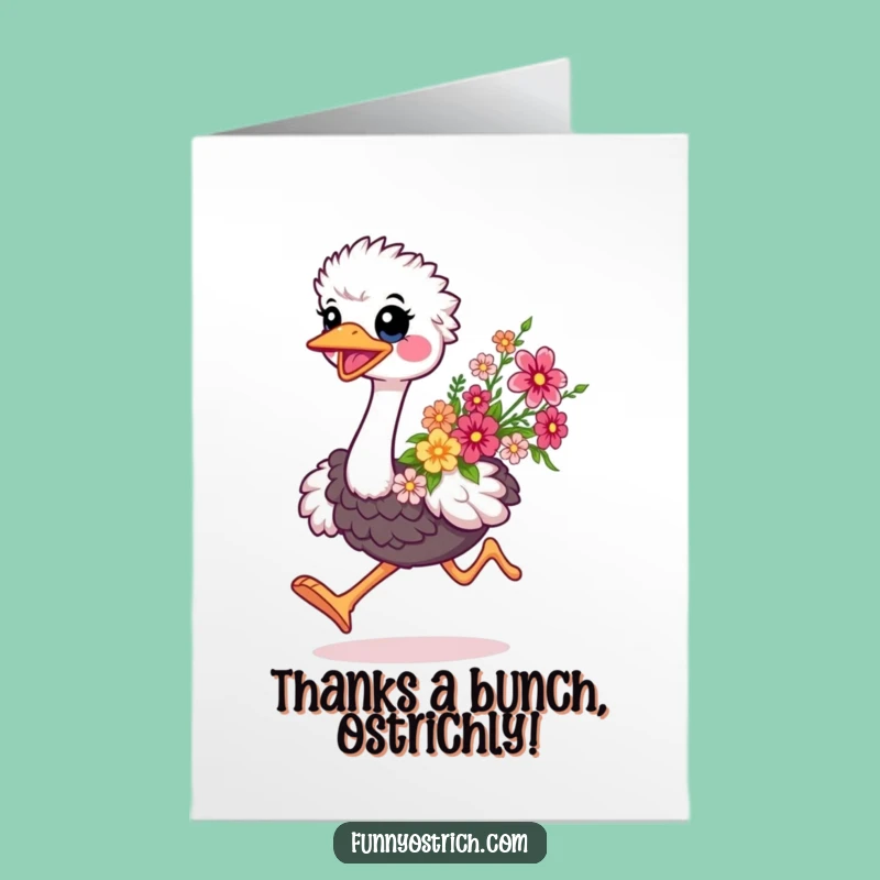 Free Printable Thank You Card: Kawaii Ostrich Flowers, Sweet Downloadable Gift for Gratefulness